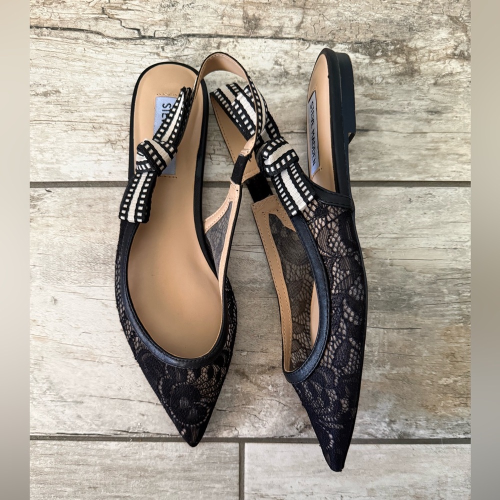 EUC • Steve Madden Olsen Black Lace Slingback Women’s Shoes